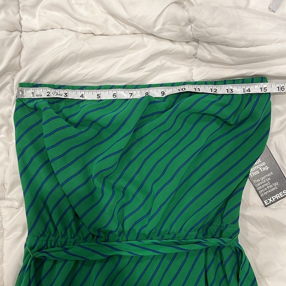 Express strapless belted royal blue and emerald green striped short dress M - Picture 6 of 10